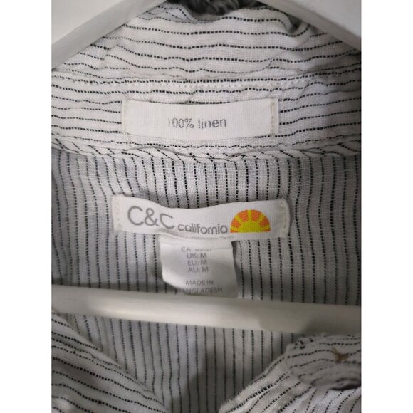 C&C CALIFORNIA Linen Babydoll Popover Top Women Size M Stripe Cap Sleeve Coastal - Picture 3 of 6